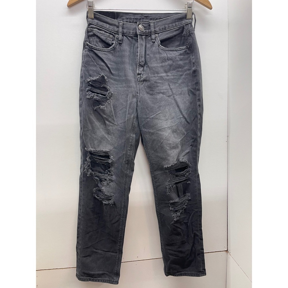 American Eagle 90s Boyfriend Distressed Black Jeans Comfort Stretch Waistband 2R